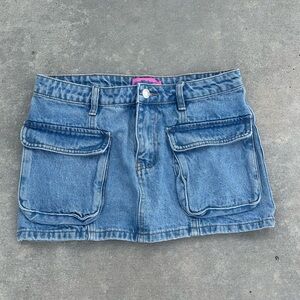 Edikted jean denim mini skirt y2k 2000s pockets cargo medium light dark wash